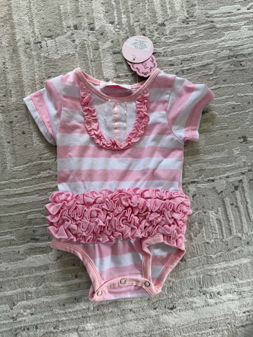 Popatu Pink & White Striped Ruffle Baby Onesie